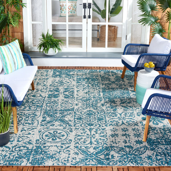Safavieh Courtyard Elegant Power Loomed Area Rug For Indoor/Outdoor Spaces With Intricate Traditional Motifs Blue ,Grey 88% Polypropylene,12% Polyester Cy8076-37221-5