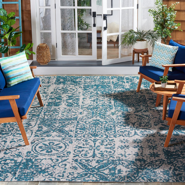 Safavieh Courtyard Elegant Power Loomed Area Rug For Indoor/Outdoor Spaces With Intricate Traditional Motifs Blue ,Grey 88% Polypropylene,12% Polyester Cy8076-37221-5
