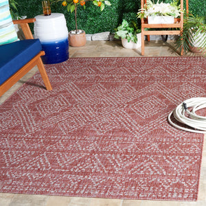 Safavieh Courtyard Indoor/Outdoor Area Rug - Timeless Geometric Patterns In Red And Beige For Any Space Navy ,Grey 88% Polypropylene,12% Polyester Cy8079-36821-6