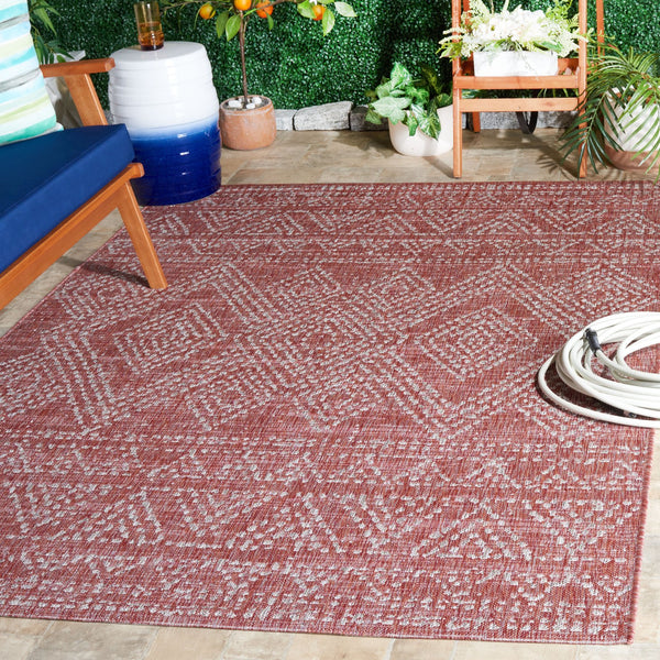 Safavieh Courtyard Indoor/Outdoor Area Rug - Timeless Geometric Patterns In Red And Beige For Any Space Navy ,Grey 88% Polypropylene,12% Polyester Cy8079-36821-6