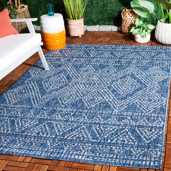 Safavieh Courtyard Indoor/Outdoor Area Rug - Timeless Geometric Patterns In Red And Beige For Any Space Navy ,Grey 88% Polypropylene,12% Polyester Cy8079-36821-6