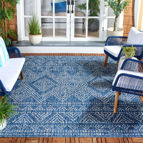 Safavieh Courtyard Indoor/Outdoor Area Rug - Timeless Geometric Patterns In Red And Beige For Any Space Navy ,Grey 88% Polypropylene,12% Polyester Cy8079-36821-6
