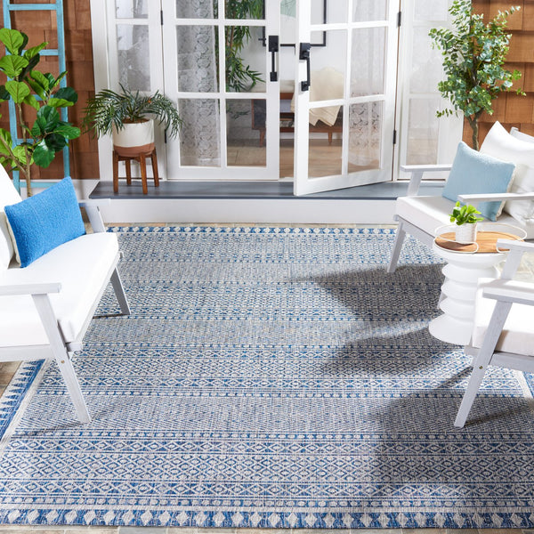 Safavieh Courtyard Elegant Indoor/Outdoor Area Rug With Tribal Motifs - Durable, Eco-friendly, Timeless Design Navy ,Grey 88% Polypropylene,12% Polyester Cy8081-36821-6