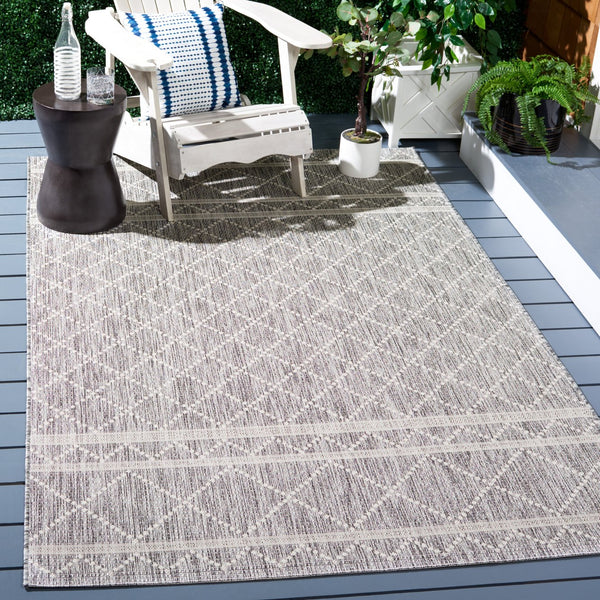 Safavieh Courtyard Elegant Area Rug With Geometric Diamond Pattern For Modern Indoor And Outdoor Spaces Light Grey ,Dark Grey 88% Polypropylene,12% Polyester Cy8121-59021-28