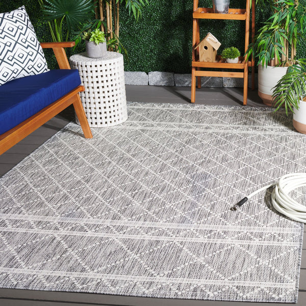 Safavieh Courtyard Elegant Area Rug With Geometric Diamond Pattern For Modern Indoor And Outdoor Spaces Light Grey ,Dark Grey 88% Polypropylene,12% Polyester Cy8121-59021-28