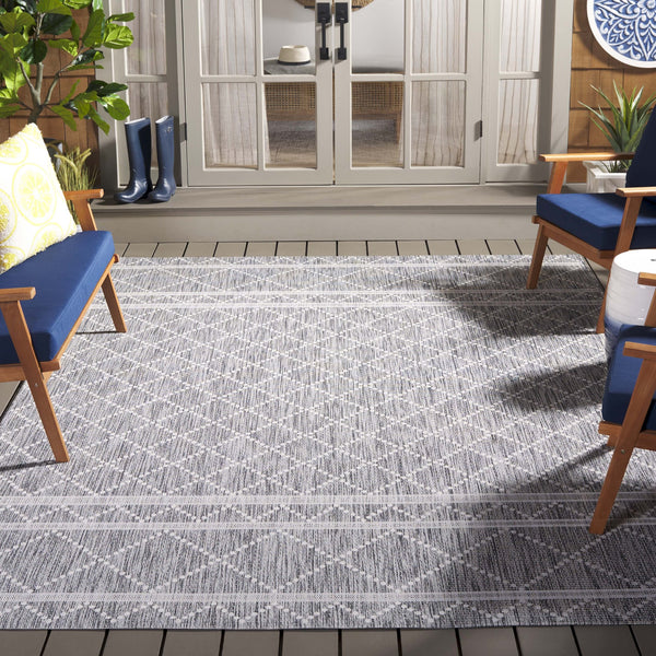 Safavieh Courtyard Elegant Area Rug With Geometric Diamond Pattern For Modern Indoor And Outdoor Spaces Light Grey ,Dark Grey 88% Polypropylene,12% Polyester Cy8121-59021-28