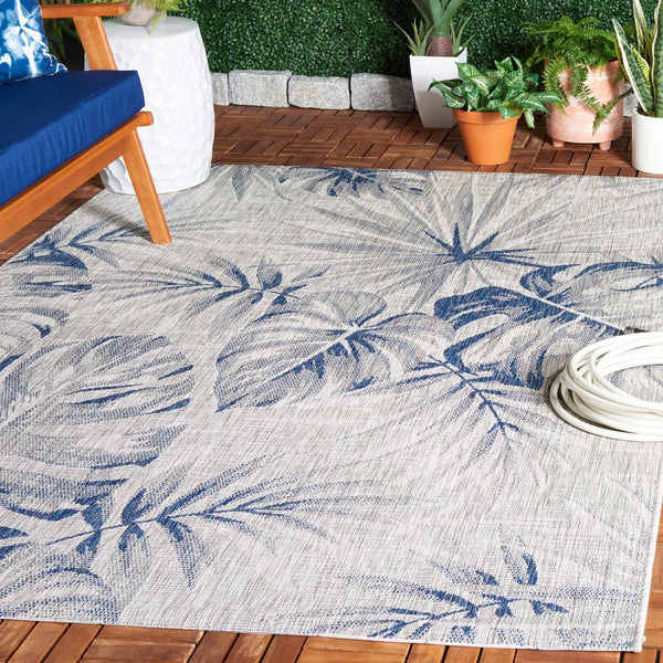 Safavieh Courtyard Floral Area Rug - Elegant Grey And Navy Design For Indoor/Outdoor Spaces, Oeko Tex Certified Grey ,Navy 88% Polypropylene,12% Polyester Cy8127-368-5