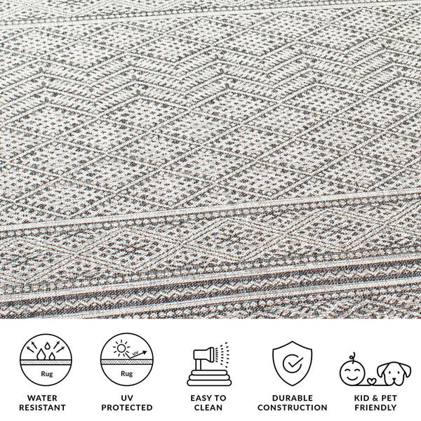 Safavieh Courtyard Power Loomed Indoor/Outdoor Rug – Modern Geometric Design For Stylish Decor Solutions Black ,Grey 85.4% Polypropylene,10.4% Polyester,4.2% Latex Cy8168-37621-27