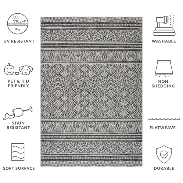 Safavieh Courtyard Power Loomed Indoor/Outdoor Rug – Modern Geometric Design For Stylish Decor Solutions Black ,Grey 85.4% Polypropylene,10.4% Polyester,4.2% Latex Cy8168-37621-27