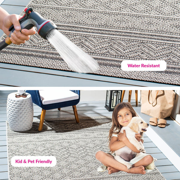 Safavieh Courtyard Power Loomed Indoor/Outdoor Rug – Modern Geometric Design For Stylish Decor Solutions Black ,Grey 85.4% Polypropylene,10.4% Polyester,4.2% Latex Cy8168-37621-27