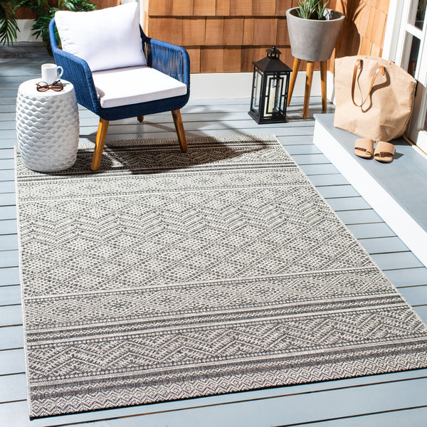 Safavieh Courtyard Power Loomed Indoor/Outdoor Rug – Modern Geometric Design For Stylish Decor Solutions Black ,Grey 85.4% Polypropylene,10.4% Polyester,4.2% Latex Cy8168-37621-27