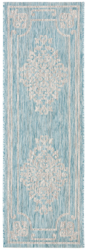 Safavieh Courtyard Elegant Area Rug - Durable, Stylish Design For Indoor And Outdoor Spaces, Oeko-tex Certified Aqua ,Grey 88% Polypropylene,12% Polyester Cy8212-37121-7r