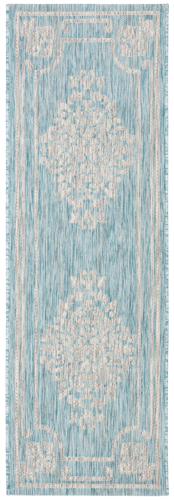 Safavieh Courtyard Elegant Area Rug - Durable, Stylish Design For Indoor And Outdoor Spaces, Oeko-tex Certified Aqua ,Grey 88% Polypropylene,12% Polyester Cy8212-37121-7r