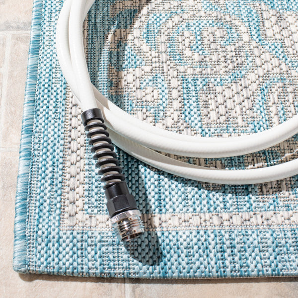 Safavieh Courtyard Elegant Area Rug - Durable, Stylish Design For Indoor And Outdoor Spaces, Oeko-tex Certified Aqua ,Grey 88% Polypropylene,12% Polyester Cy8212-37121-7r