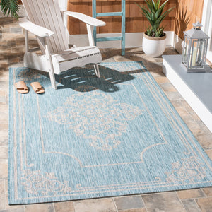 Safavieh Courtyard Elegant Area Rug - Durable, Stylish Design For Indoor And Outdoor Spaces, Oeko-tex Certified Aqua ,Grey 88% Polypropylene,12% Polyester Cy8212-37121-7r