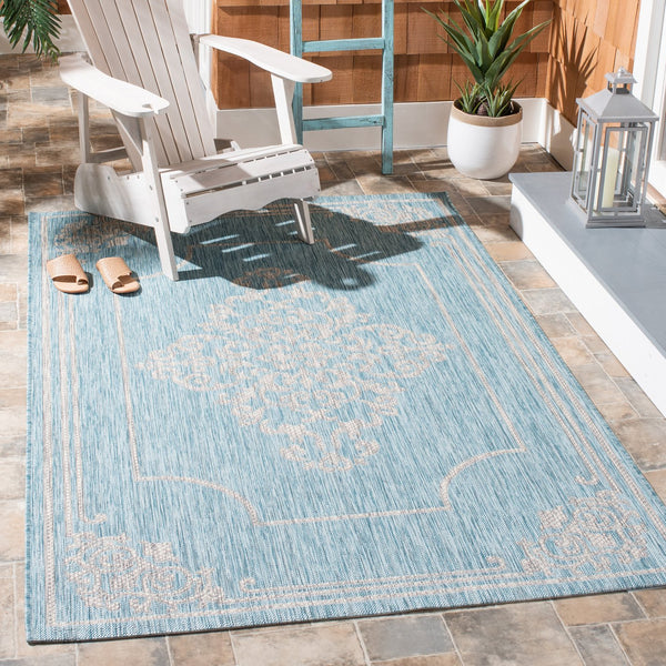Safavieh Courtyard Elegant Area Rug - Durable, Stylish Design For Indoor And Outdoor Spaces, Oeko-tex Certified Aqua ,Grey 88% Polypropylene,12% Polyester Cy8212-37121-7r