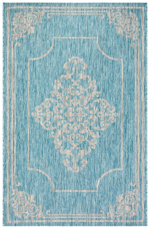 Safavieh Courtyard Elegant Area Rug - Durable, Stylish Design For Indoor And Outdoor Spaces, Oeko-tex Certified Aqua ,Grey 88% Polypropylene,12% Polyester Cy8212-37121-7r