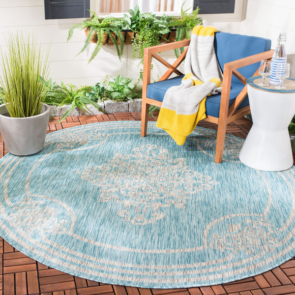 Safavieh Courtyard Elegant Area Rug - Durable, Stylish Design For Indoor And Outdoor Spaces, Oeko-tex Certified Aqua ,Grey 88% Polypropylene,12% Polyester Cy8212-37121-7r