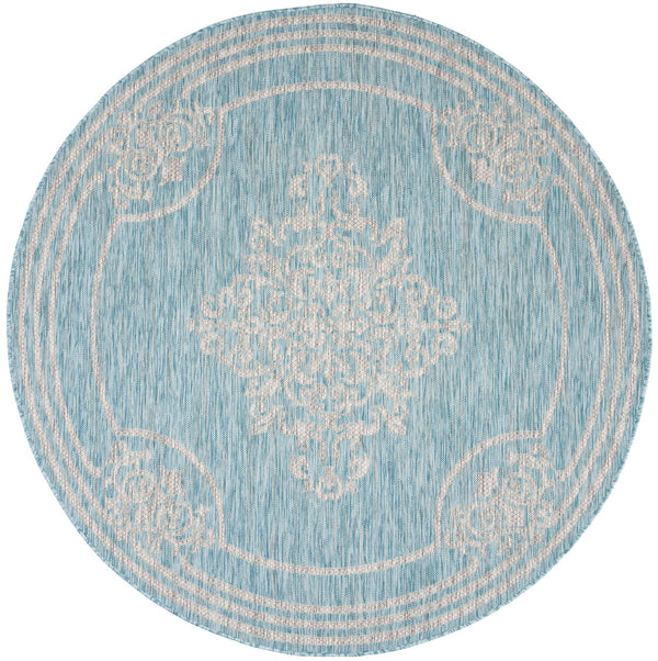 Safavieh Courtyard Elegant Area Rug - Durable, Stylish Design For Indoor And Outdoor Spaces, Oeko-tex Certified Aqua ,Grey 88% Polypropylene,12% Polyester Cy8212-37121-7r