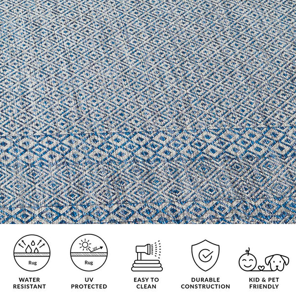 Safavieh Courtyard Exquisite Grey And Blue Area Rug – Stylish, Durable, Oeko-tex Certified For Indoor & Outdoor Use Aqua ,Navy 88% Polypropylene,12% Polyester Cy8235-39412-4