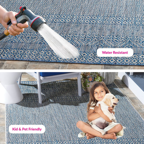 Safavieh Courtyard Exquisite Grey And Blue Area Rug – Stylish, Durable, Oeko-tex Certified For Indoor & Outdoor Use Aqua ,Navy 88% Polypropylene,12% Polyester Cy8235-39412-4