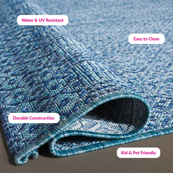 Safavieh Courtyard Exquisite Grey And Blue Area Rug – Stylish, Durable, Oeko-tex Certified For Indoor & Outdoor Use Aqua ,Navy 88% Polypropylene,12% Polyester Cy8235-39412-4