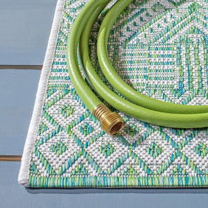 Safavieh Courtyard Exquisite Grey And Blue Area Rug – Stylish, Durable, Oeko-tex Certified For Indoor & Outdoor Use Aqua ,Navy 88% Polypropylene,12% Polyester Cy8235-39412-4