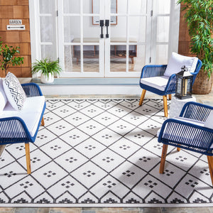 Safavieh Courtyard Elegant Geometric Pattern Area Rug For Modern Homes - Versatile Indoor/Outdoor Decor Ivory ,Black 88% Polypropylene,12% Polyester Cy8303-536-7r