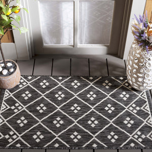 Safavieh Courtyard Elegant Geometric Pattern Area Rug For Modern Homes - Versatile Indoor/Outdoor Decor Ivory ,Black 88% Polypropylene,12% Polyester Cy8303-536-7r