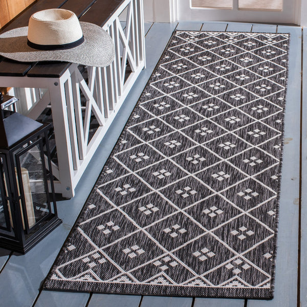 Safavieh Courtyard Elegant Geometric Pattern Area Rug For Modern Homes - Versatile Indoor/Outdoor Decor Ivory ,Black 88% Polypropylene,12% Polyester Cy8303-536-7r