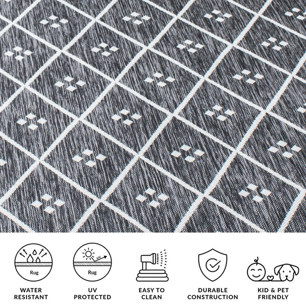 Safavieh Courtyard Elegant Geometric Pattern Area Rug For Modern Homes - Versatile Indoor/Outdoor Decor Ivory ,Black 88% Polypropylene,12% Polyester Cy8303-536-7r