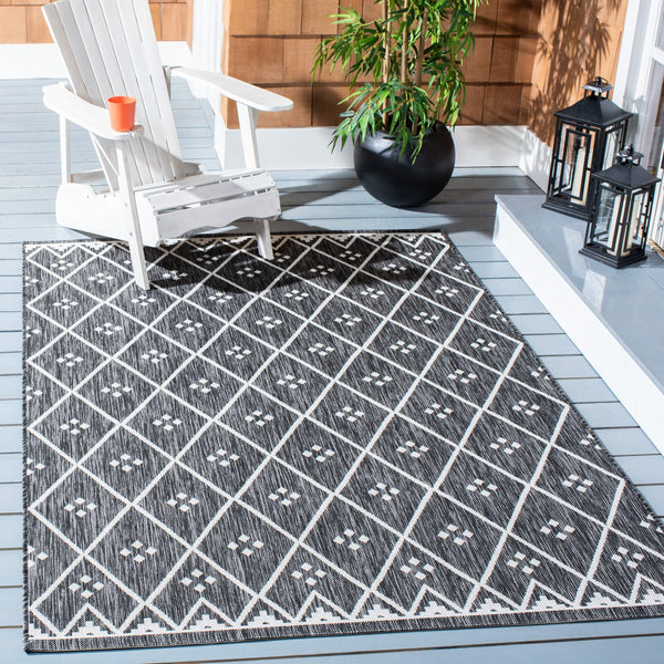 Safavieh Courtyard Elegant Geometric Pattern Area Rug For Modern Homes - Versatile Indoor/Outdoor Decor Ivory ,Black 88% Polypropylene,12% Polyester Cy8303-536-7r