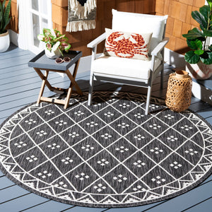 Safavieh Courtyard Elegant Geometric Pattern Area Rug For Modern Homes - Versatile Indoor/Outdoor Decor Ivory ,Black 88% Polypropylene,12% Polyester Cy8303-536-7r