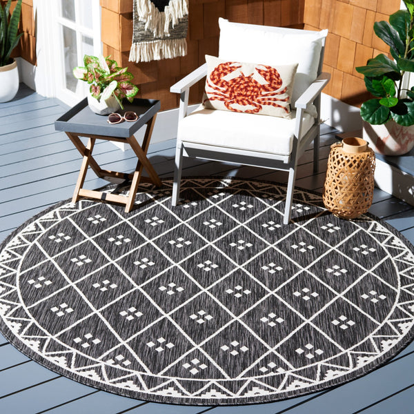 Safavieh Courtyard Elegant Geometric Pattern Area Rug For Modern Homes - Versatile Indoor/Outdoor Decor Ivory ,Black 88% Polypropylene,12% Polyester Cy8303-536-7r