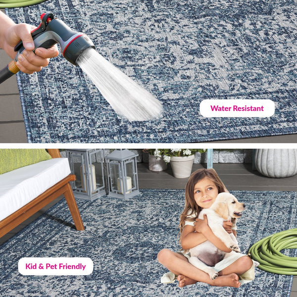 Safavieh Courtyard Elegant Area Rug - Stylish, Durable, And Versatile Design For Home Or Outdoor Spaces Navy ,Grey 88% Polypropylene,12% Polyester Cy8334-35821-6