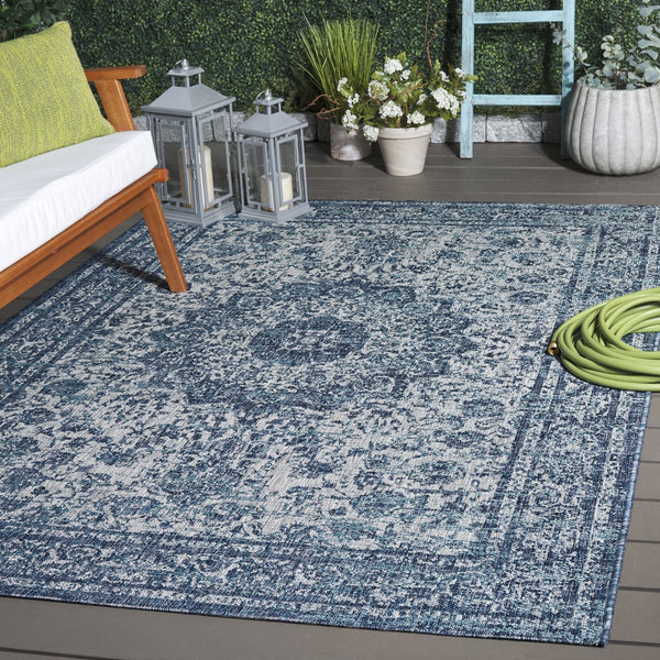 Safavieh Courtyard Elegant Area Rug - Stylish, Durable, And Versatile Design For Home Or Outdoor Spaces Navy ,Grey 88% Polypropylene,12% Polyester Cy8334-35821-6