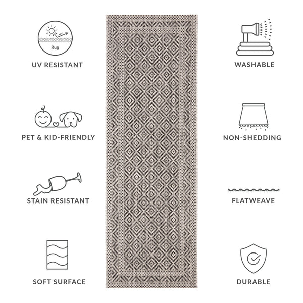 Safavieh Courtyard Timeless Elegance Power-loomed Area Rug With Geometric Design For Indoor & Outdoor Spaces Grey ,Black 88% Polypropylene,12% Polyester Cy8364-37612-7sq