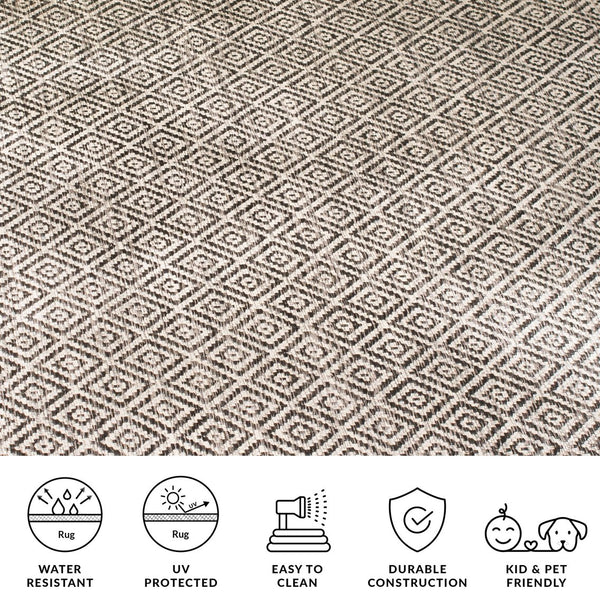 Safavieh Courtyard Timeless Elegance Power-loomed Area Rug With Geometric Design For Indoor & Outdoor Spaces Grey ,Black 88% Polypropylene,12% Polyester Cy8364-37612-7sq