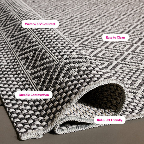 Safavieh Courtyard Timeless Elegance Power-loomed Area Rug With Geometric Design For Indoor & Outdoor Spaces Grey ,Black 88% Polypropylene,12% Polyester Cy8364-37612-7sq