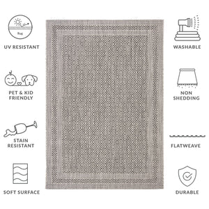 Safavieh Courtyard Timeless Elegance Power-loomed Area Rug With Geometric Design For Indoor & Outdoor Spaces Grey ,Black 88% Polypropylene,12% Polyester Cy8364-37612-7sq