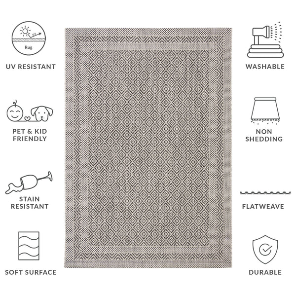 Safavieh Courtyard Timeless Elegance Power-loomed Area Rug With Geometric Design For Indoor & Outdoor Spaces Grey ,Black 88% Polypropylene,12% Polyester Cy8364-37612-7sq