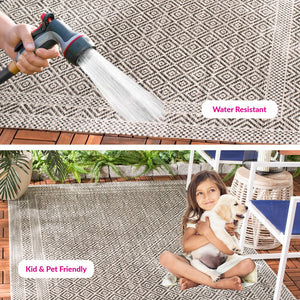 Safavieh Courtyard Timeless Elegance Power-loomed Area Rug With Geometric Design For Indoor & Outdoor Spaces Grey ,Black 88% Polypropylene,12% Polyester Cy8364-37612-7sq