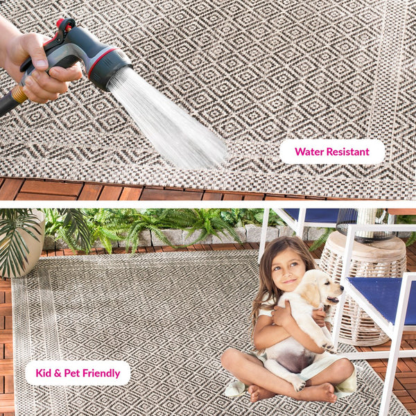 Safavieh Courtyard Timeless Elegance Power-loomed Area Rug With Geometric Design For Indoor & Outdoor Spaces Grey ,Black 88% Polypropylene,12% Polyester Cy8364-37612-7sq