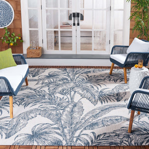 Safavieh Courtyard Exquisite Botanical Area Rug – Indoor/Outdoor Versatile Elegance For Any Space Ivory ,Navy 88% Polypropylene,12% Polyester Cy8373-534-4