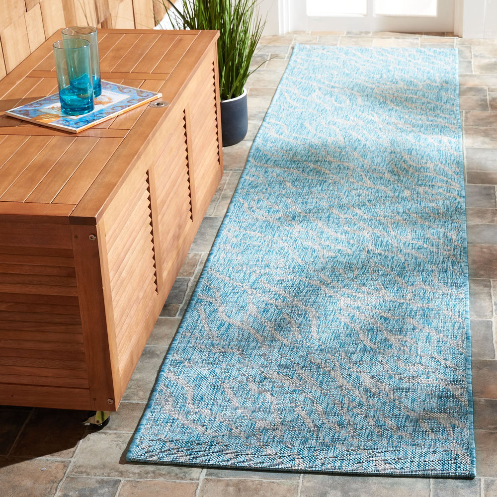 Safavieh Courtyard Abstract Indoor/Outdoor Rug - Stylish Aqua And Grey Design For Hallways And Entryways Aqua ,Grey 88% Polypropylene,12% Polyester Cy8382-37121-5