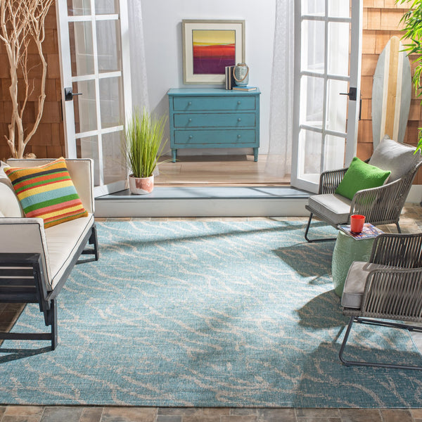 Safavieh Courtyard Abstract Indoor/Outdoor Rug - Stylish Aqua And Grey Design For Hallways And Entryways Aqua ,Grey 88% Polypropylene,12% Polyester Cy8382-37121-5