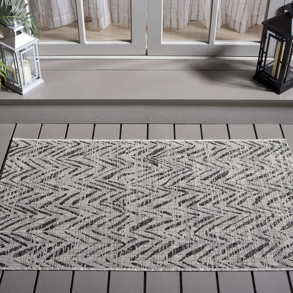 Safavieh Courtyard Power Loomed Indoor/Outdoor Area Rug In Grey And Black – Modern Chevron Design Elegance Grey ,Black 88% Polypropylene,12% Polyester Cy8387-37612-29