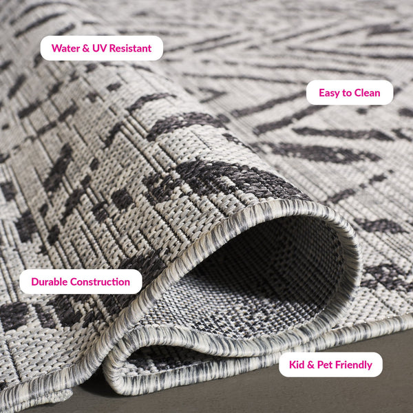 Safavieh Courtyard Power Loomed Indoor/Outdoor Area Rug In Grey And Black – Modern Chevron Design Elegance Grey ,Black 88% Polypropylene,12% Polyester Cy8387-37612-29