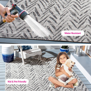 Safavieh Courtyard Power Loomed Indoor/Outdoor Area Rug In Grey And Black – Modern Chevron Design Elegance Grey ,Black 88% Polypropylene,12% Polyester Cy8387-37612-29