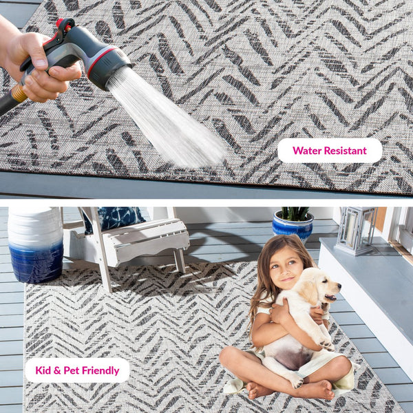 Safavieh Courtyard Power Loomed Indoor/Outdoor Area Rug In Grey And Black – Modern Chevron Design Elegance Grey ,Black 88% Polypropylene,12% Polyester Cy8387-37612-29